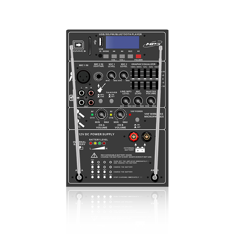 PL13-5EQ: Two Mic Channel and Volume Control with 5-band Graphic Equalizer Rechargeable Speaker Funtional Module