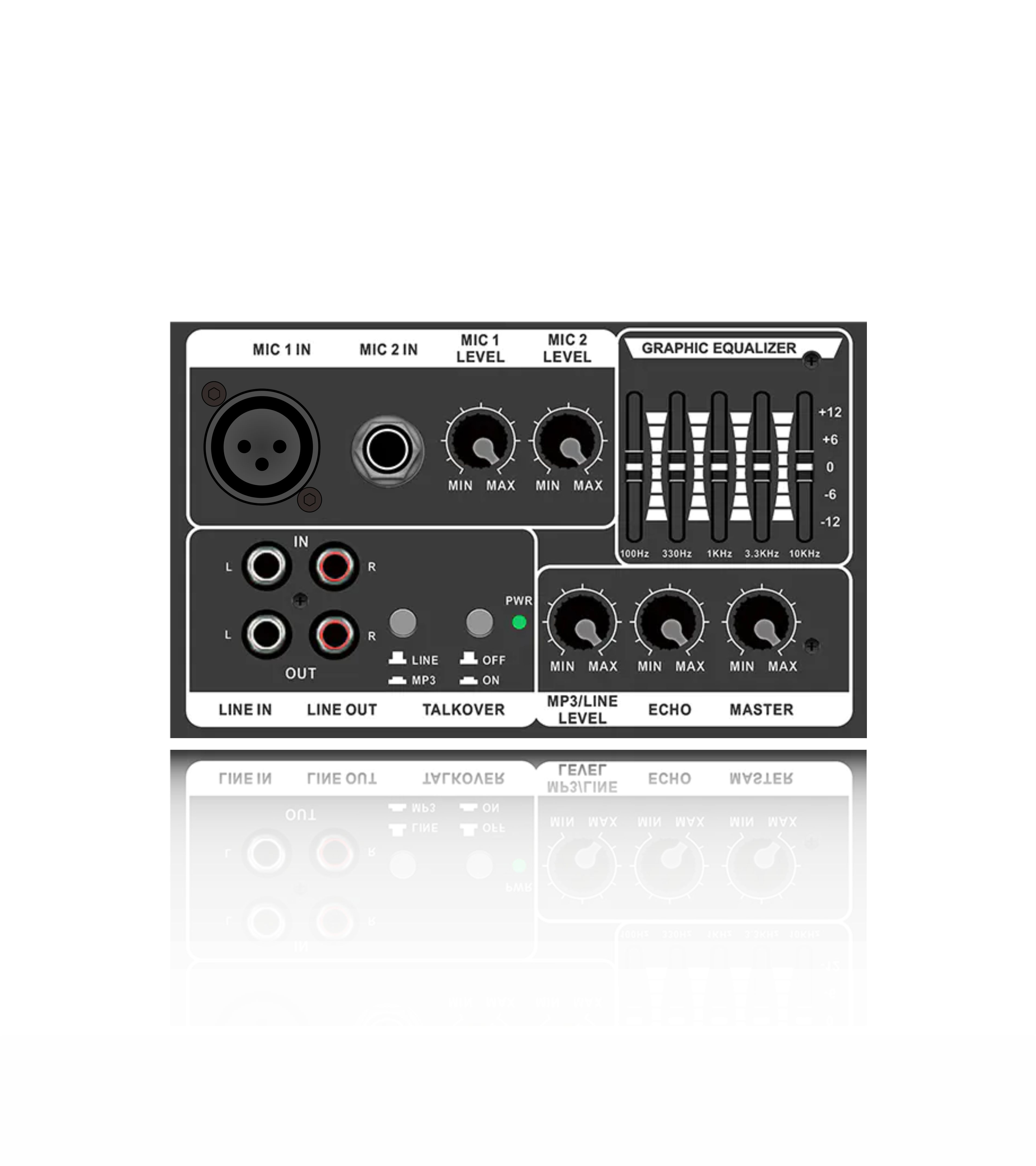 PL13-5EQ+AC: Two Mic Channel and Mic Priority Horizontal Analog Functinal Module for Class AB Amplifier