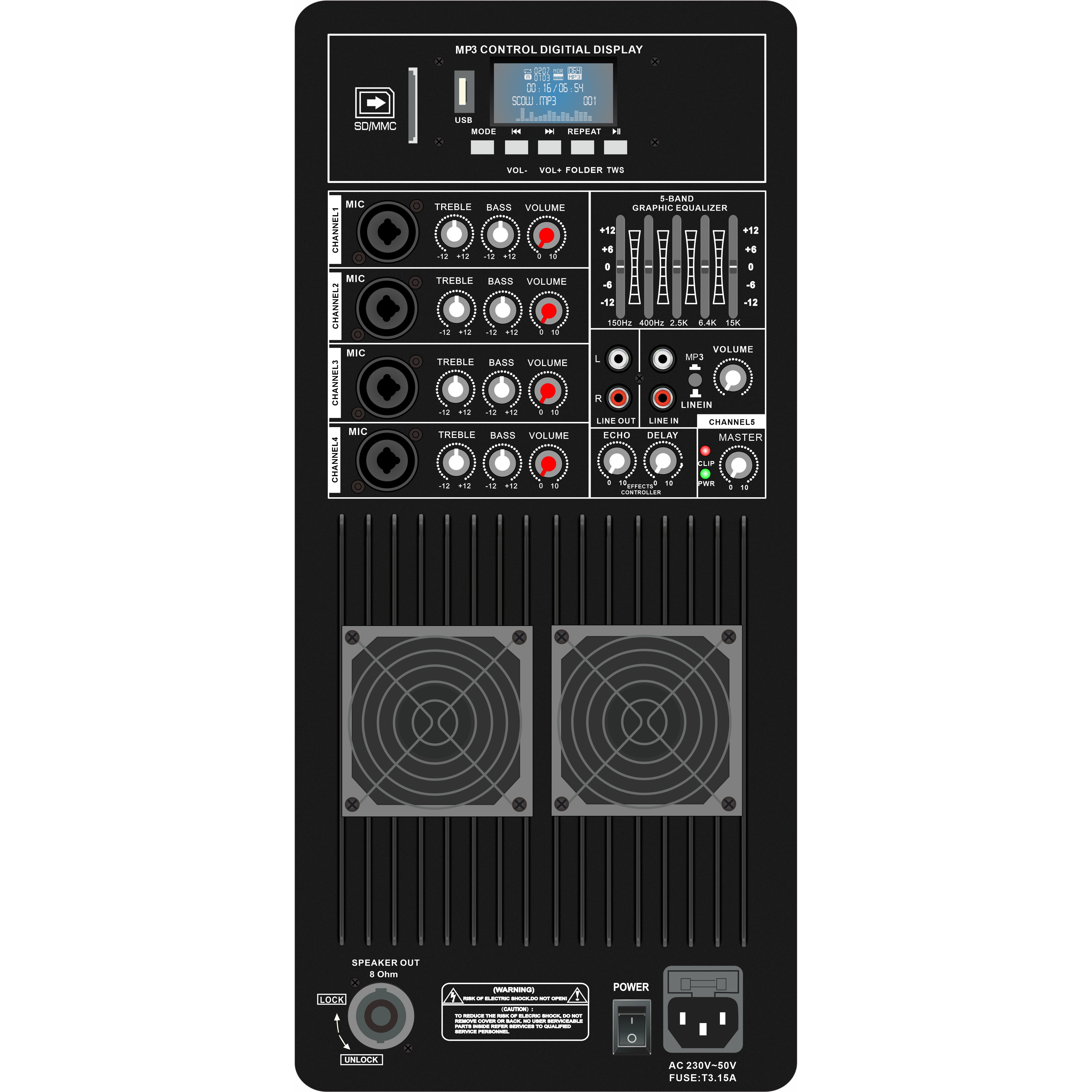 Class AB Multi-channel with equalizer PA Speaker Amplifier PL83 